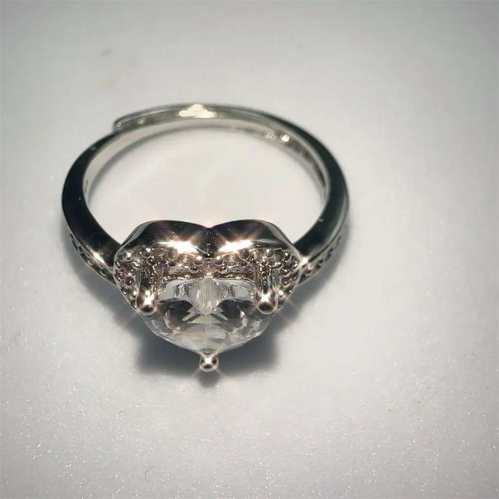 Poshmark Heart-Shaped Cubic Zirconia Halo Engagement Ring Silver